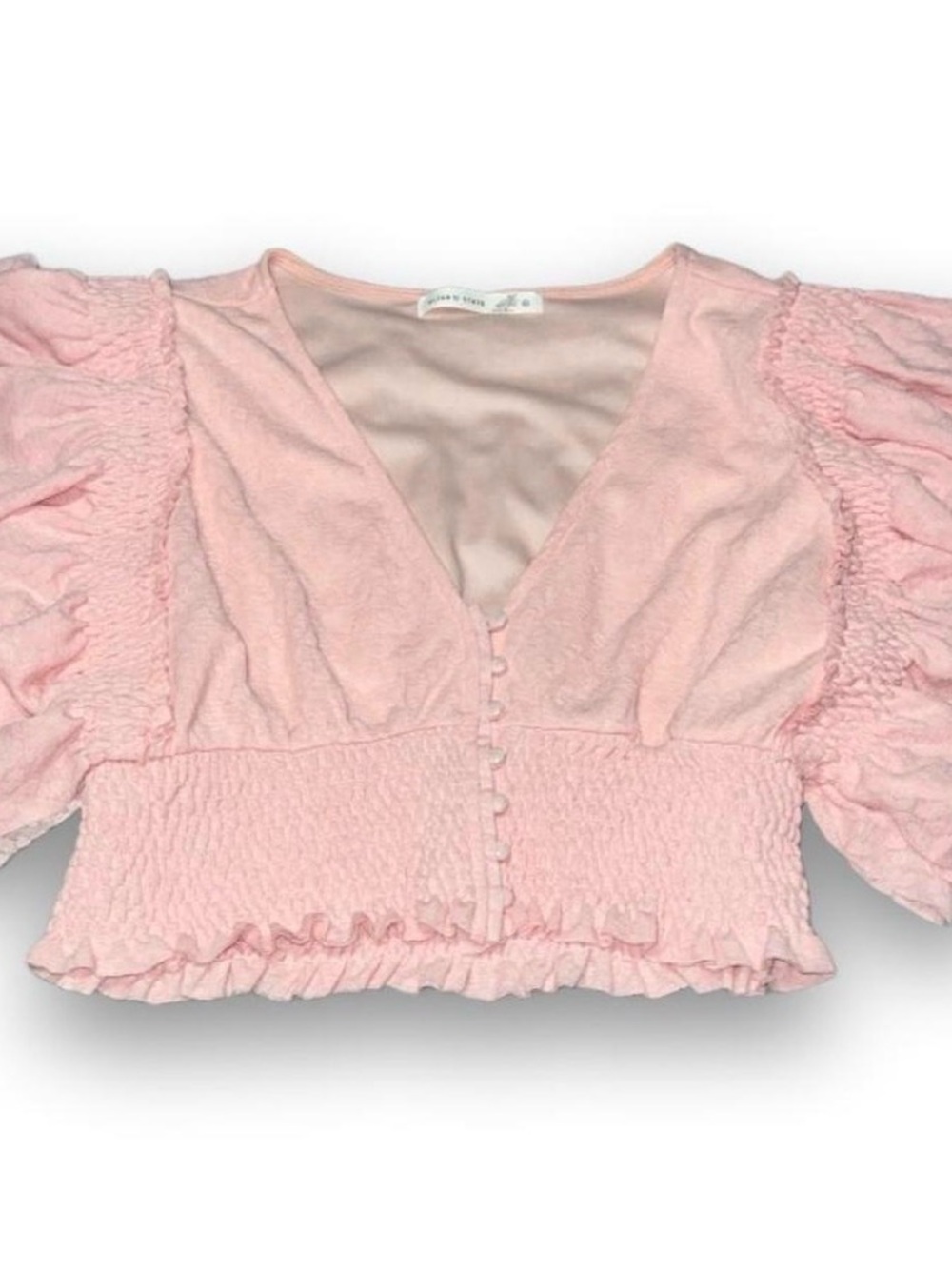 Altar'd State Blush Pink Ruffled Button-Front Crop Top - Picture 6 of 7